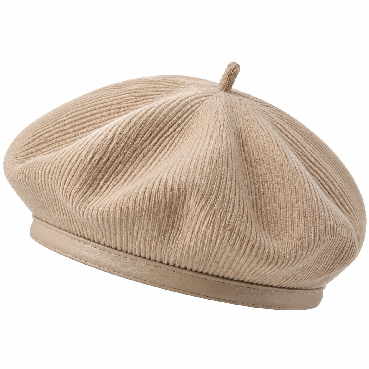Berretto basco taglia unica in tessuto a coste beige stile casual