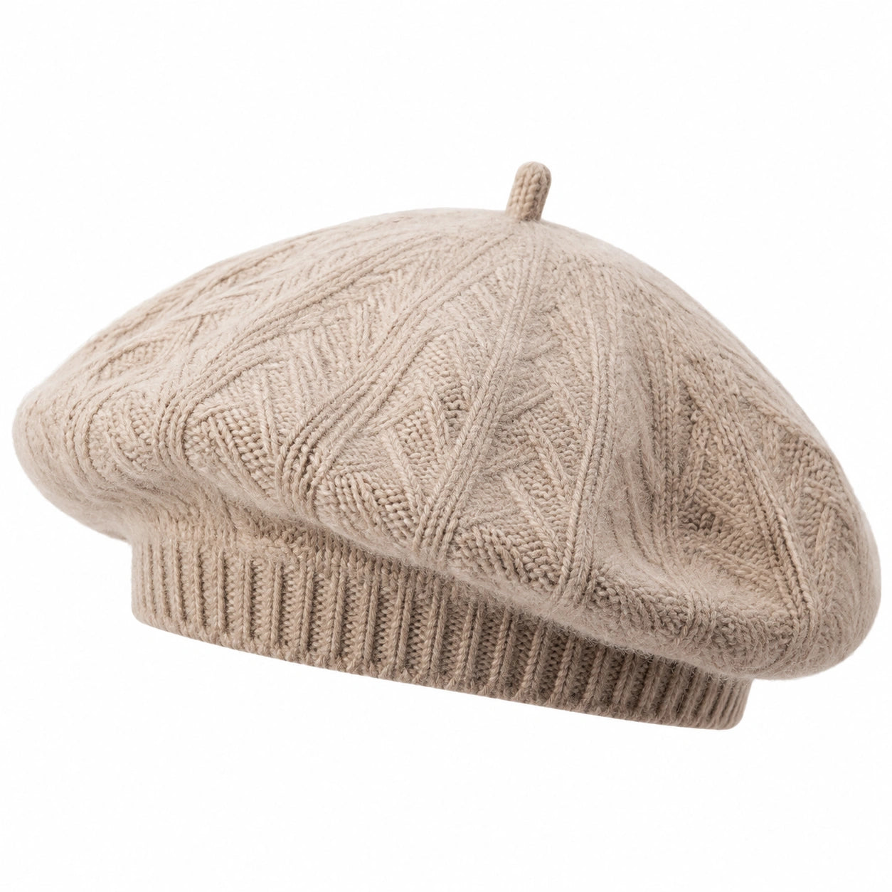Berretto basco in maglia beige taglia unica - motivo a trecce stile classico