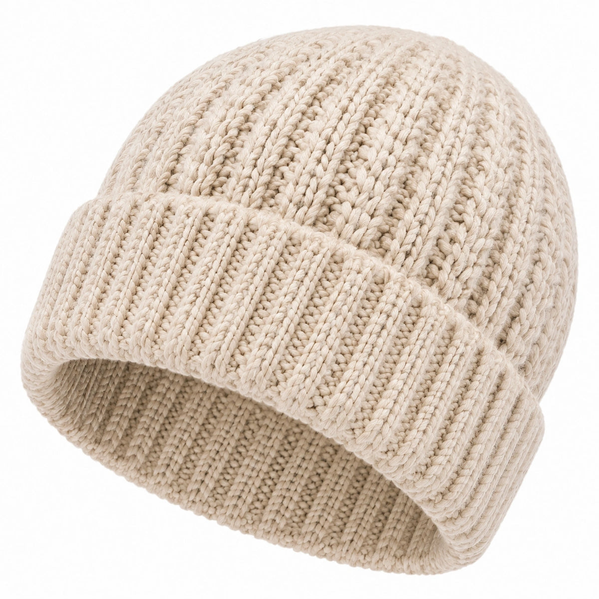 Cappello beanie taglia unica in maglia color panna con risvolto