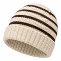 Cappello in maglia taglia unica panna marrone a righe con risvolto