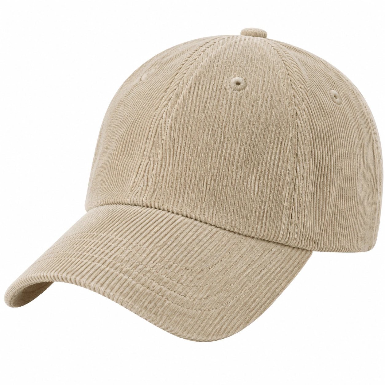Cappellino da baseball taglia unica in tessuto a coste beige con visiera curva