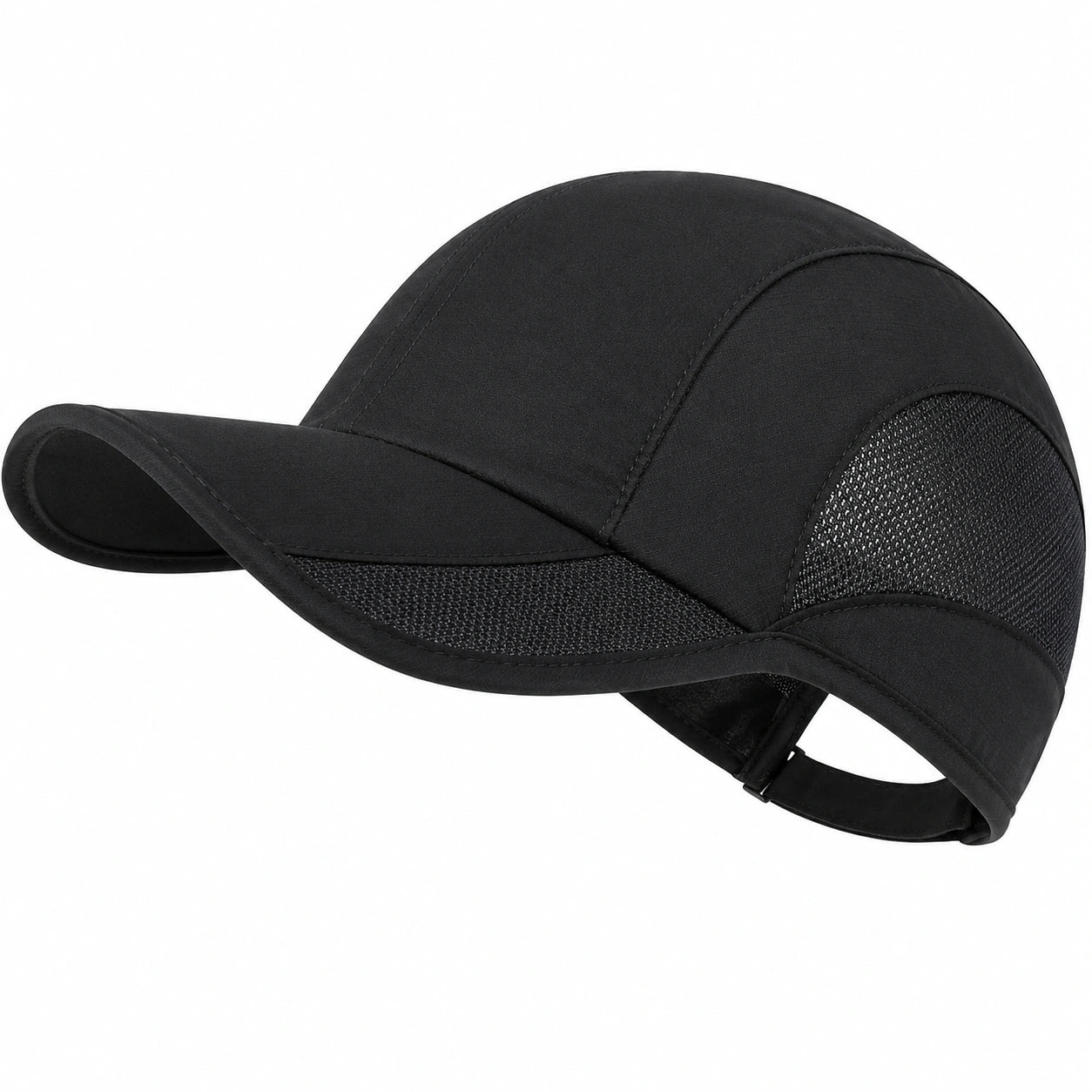 Cappellino da baseball taglia unica in tessuto nero con rete traspirante regolabile