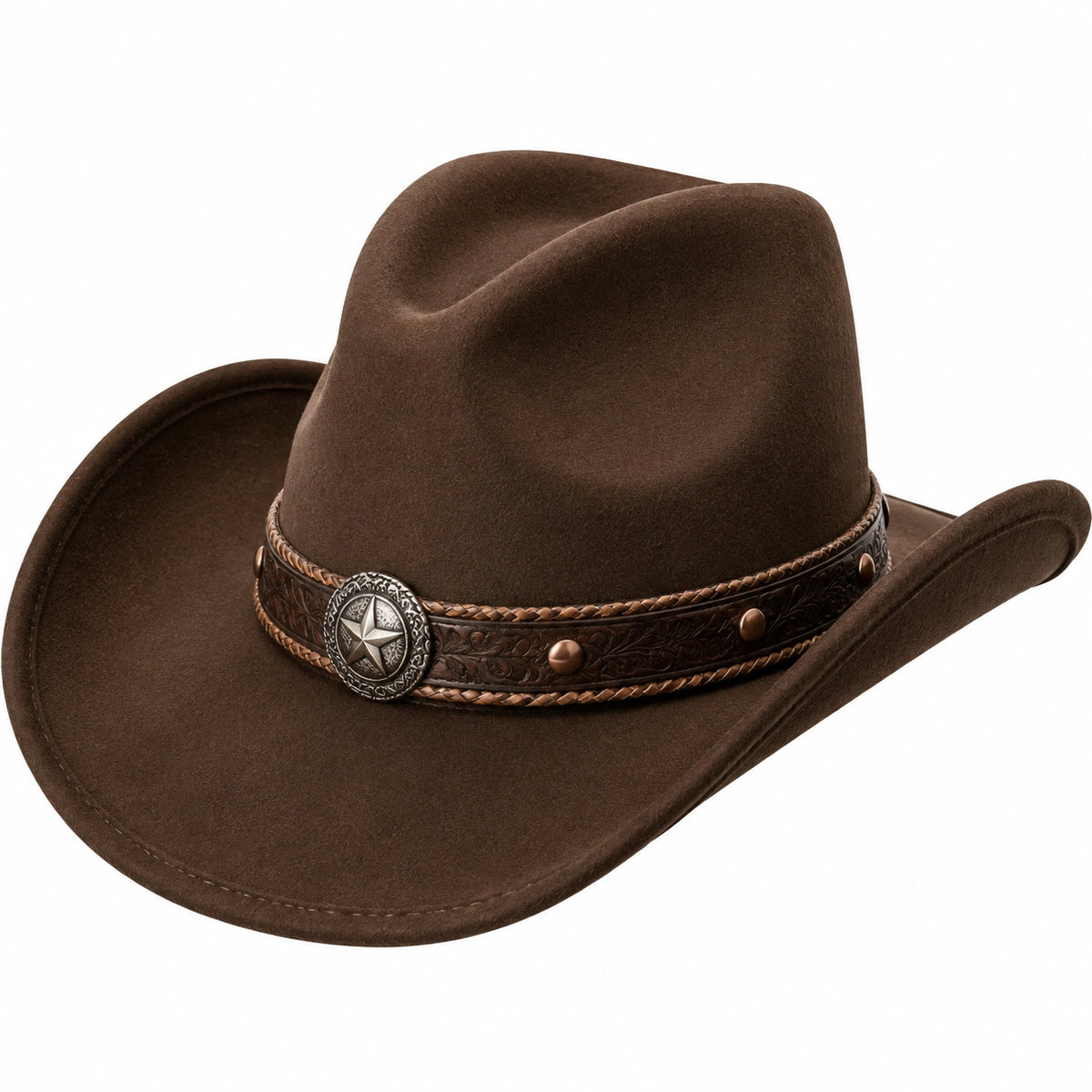 Cappello cowboy taglia unica in tessuto effetto feltro marrone con fascia decorativa