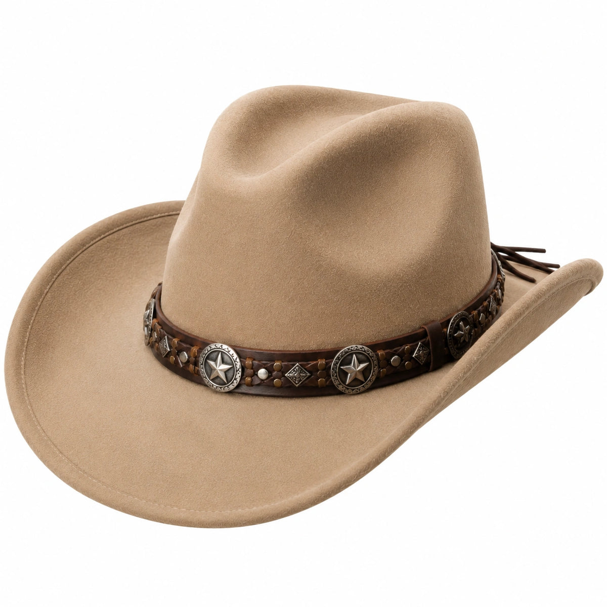 Cappello cowboy taglia unica beige effetto scamosciato con fascia decorativa stile western