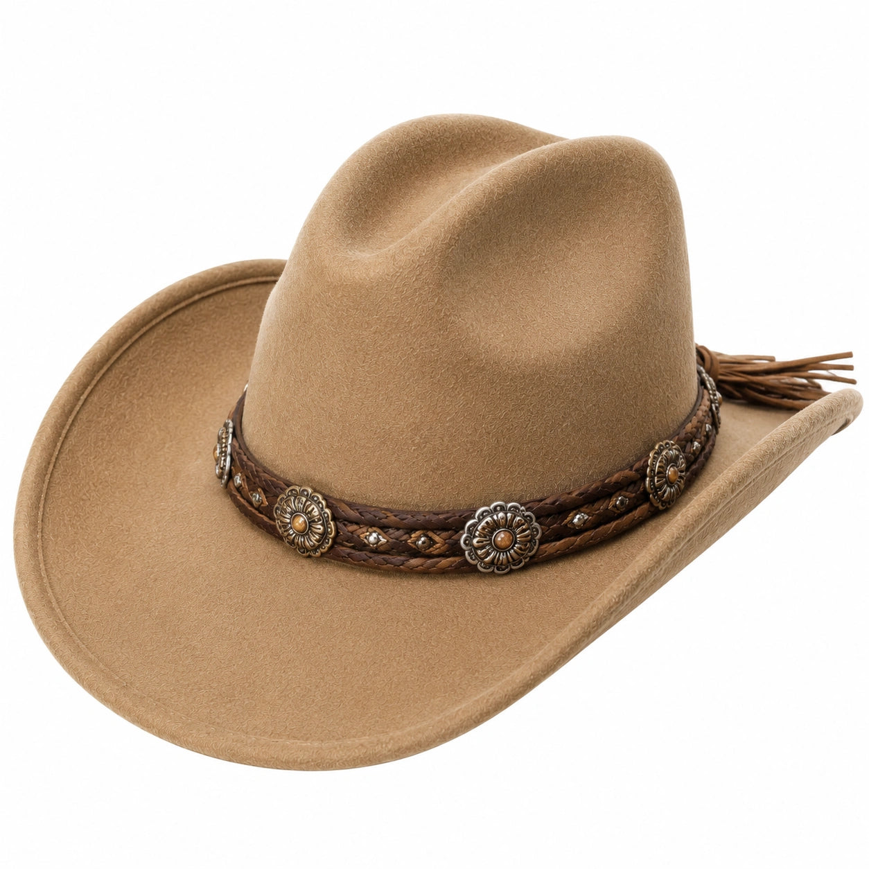 Cappello cowboy taglia unica in tessuto effetto scamosciato beige stile western