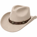 Cappello cowboy taglia unica in tessuto beige con fascia marrone stile western