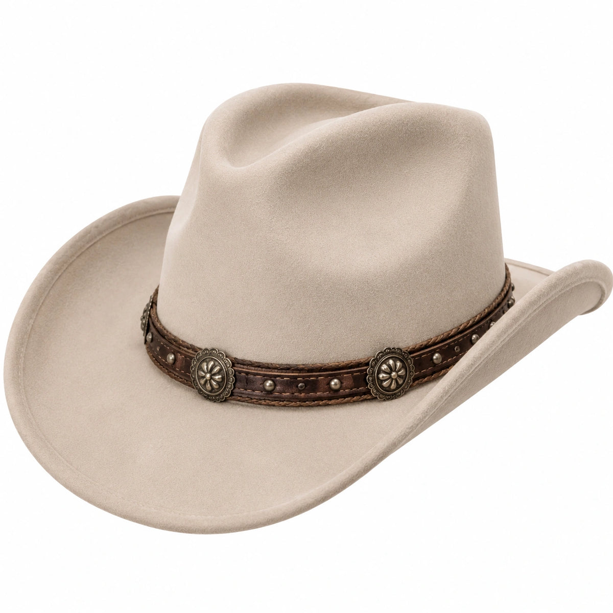 Cappello cowboy taglia unica in tessuto beige con fascia marrone stile western