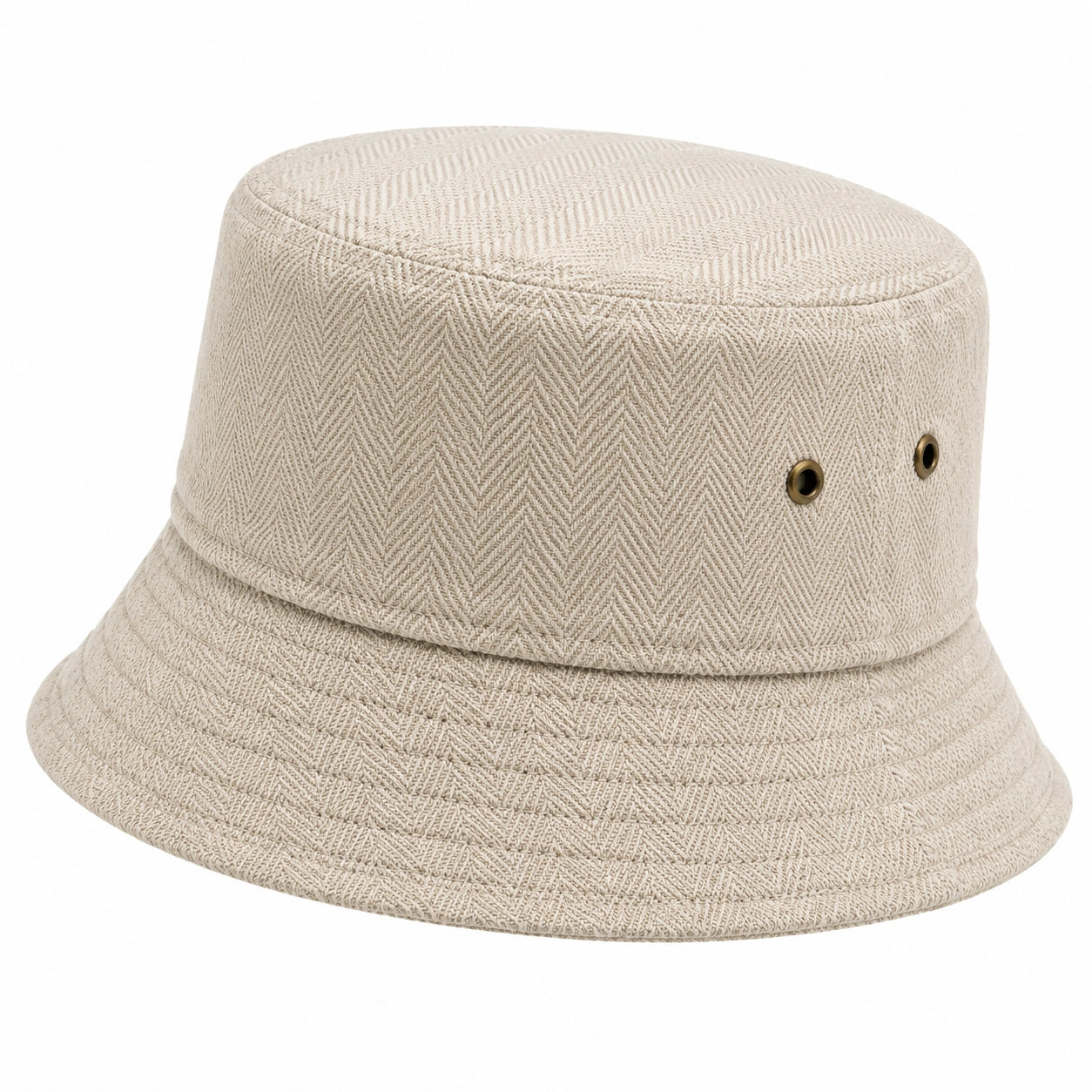 Cappello da pescatore taglia unica in tessuto beige con trama a spina di pesce