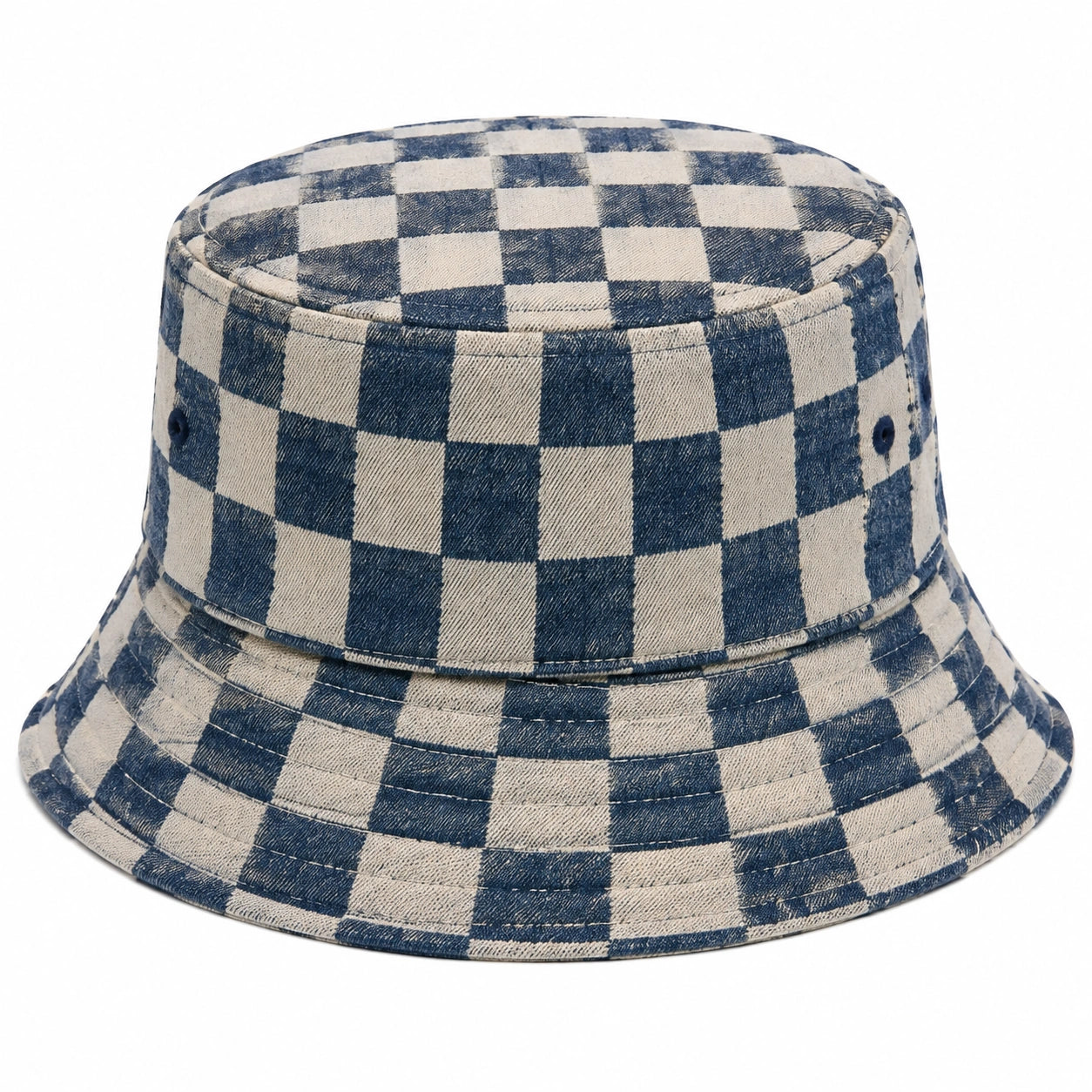 Cappello pescatore taglia unica in tessuto blu e beige a quadri - stile casual