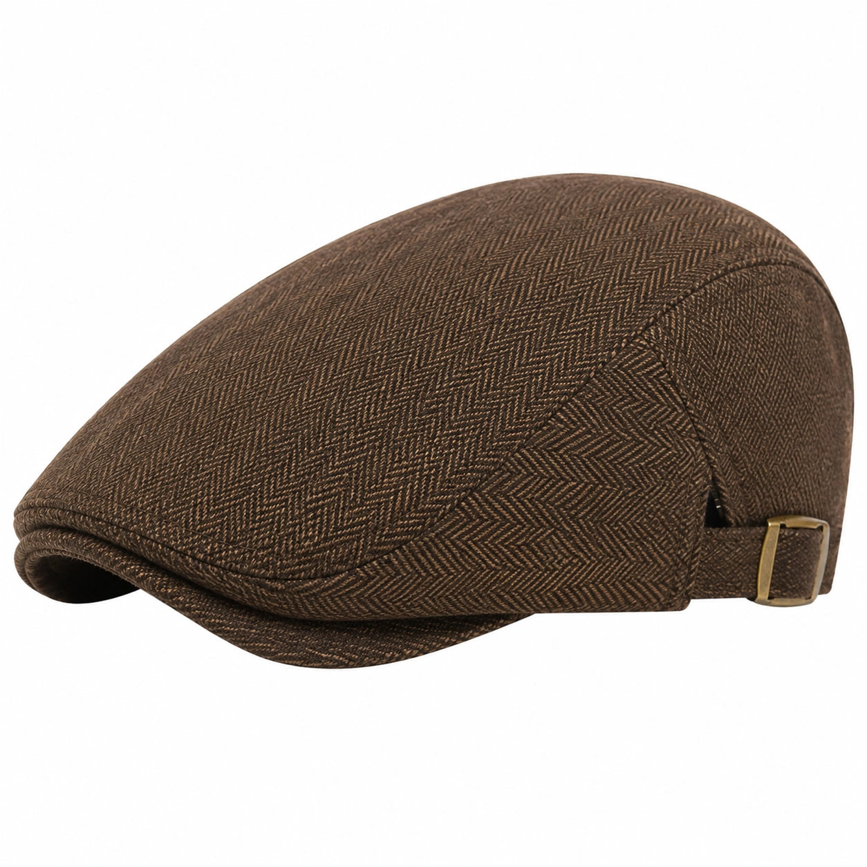 Cappello coppola taglia unica in tessuto marrone a spina di pesce - regolabile stile classico