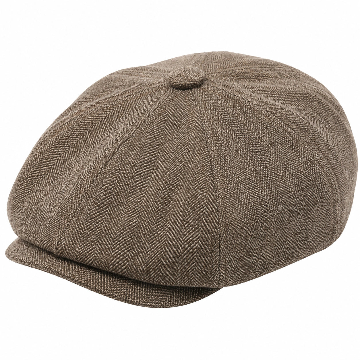 Cappello piatto taglia unica in tessuto marrone a spina di pesce stile classico