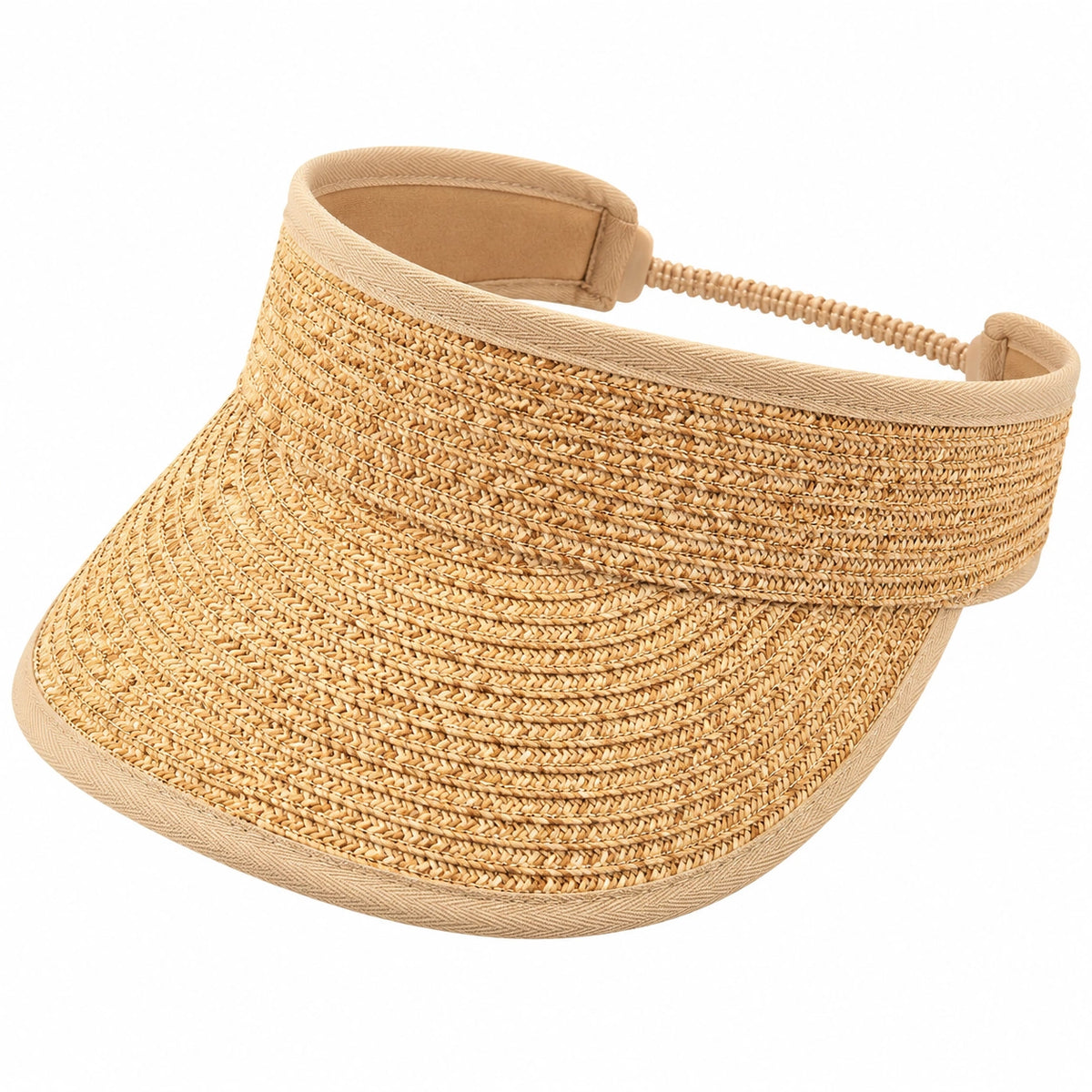Visiera parasole taglia unica in fibre intrecciate beige con fascia regolabile
