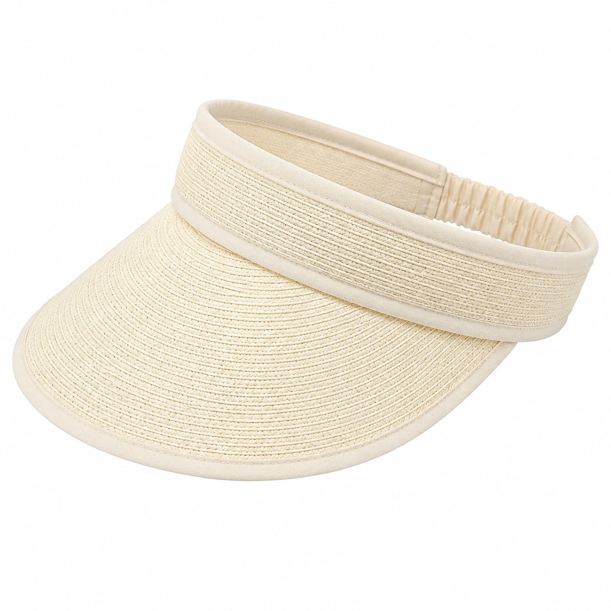 Visiera parasole taglia unica in fibre intrecciate beige - fascia elastica stile estivo